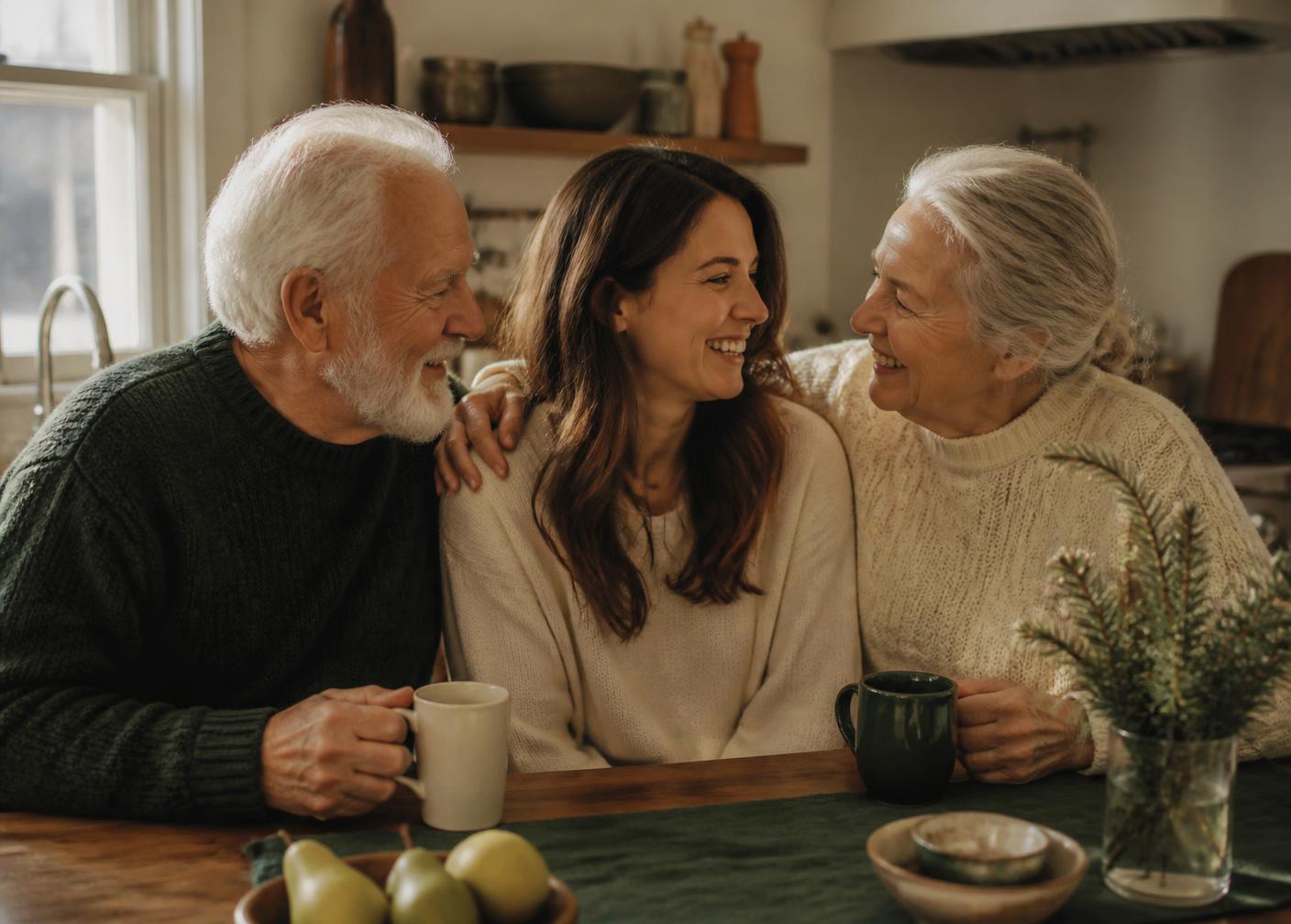 Three generations of a family sitting together on a porch